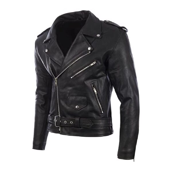 Black Bomber Leather Jacket - Image 4