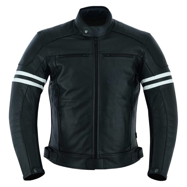 Black Leather Jacket With White Stripes