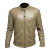 Image of Mens Beige Leather Bomber Jacket featuring sophisticated beige tone with classic bomber silhouette and premium leather construction
