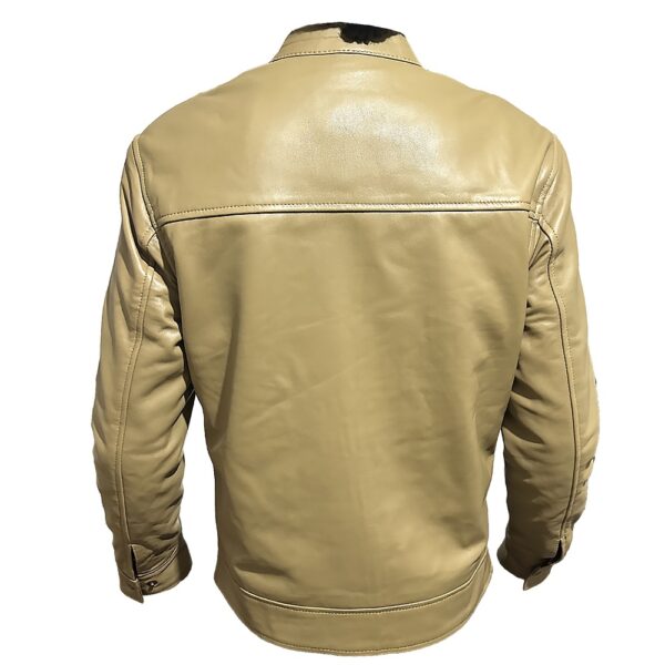 Handcrafted Beige Leather Bomber Jacket - Image 2
