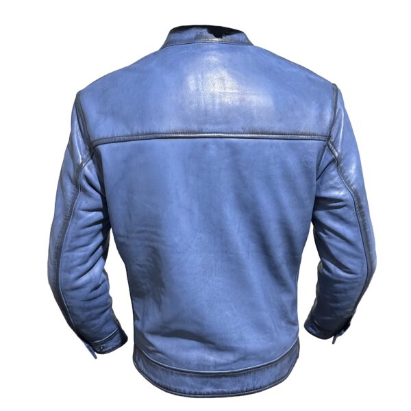 Handcrafted Blue Waxed Leather Bomber Jacket - Image 2