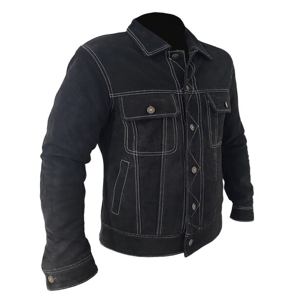 Black Shirt Suede Leather Jacket - Image 4