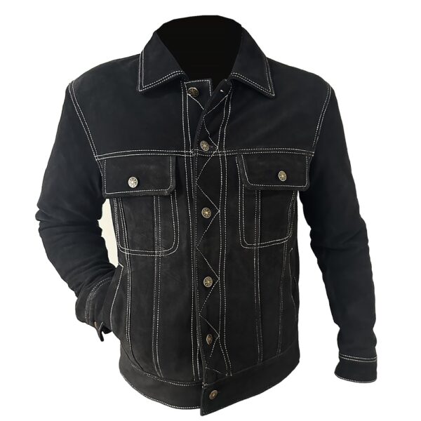 Black Shirt Suede Leather Jacket - Image 5