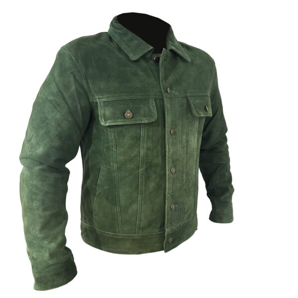 Green Trucker Suede Leather Jacket - Image 4