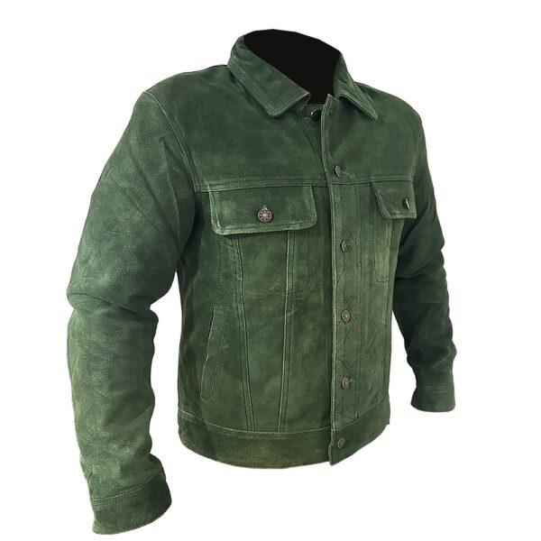 Green Trucker Suede Leather Jacket - Image 8