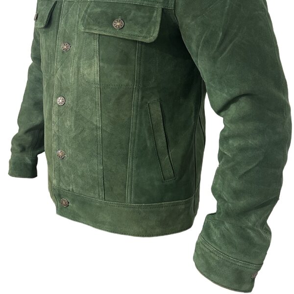 Green Trucker Suede Leather Jacket - Image 7
