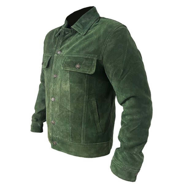 Green Trucker Suede Leather Jacket - Image 6