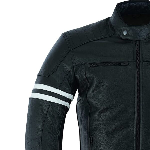 Black Leather Jacket With White Stripes - Image 5