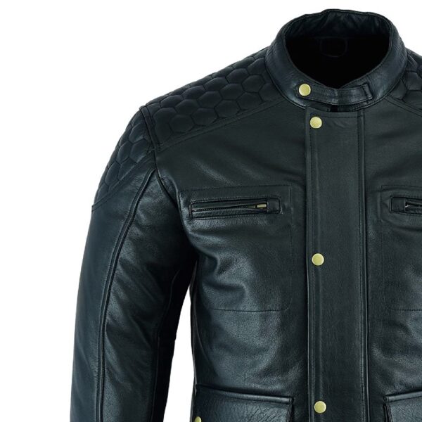 Black Snap Button Leather Jacket - Image 5