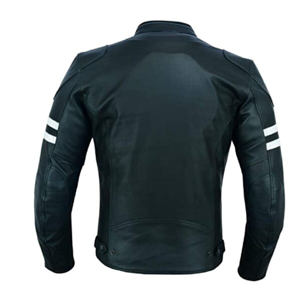 Armoured Black Leather Jacket With White Stripes - Image 2