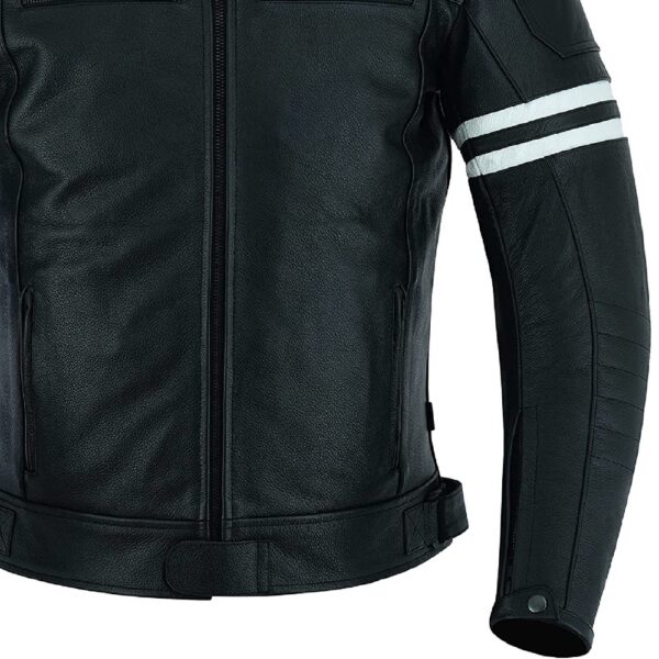 Black Leather Jacket With White Stripes - Image 4