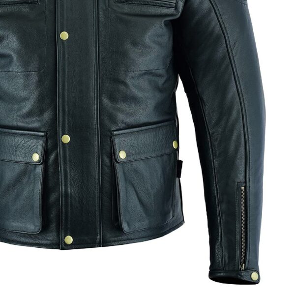 Black Snap Button Leather Jacket - Image 4