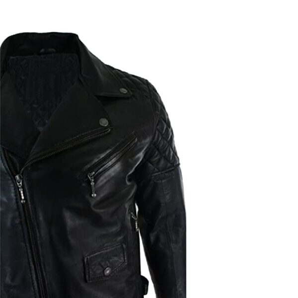 Black Bomber Leather Jacket - Image 4