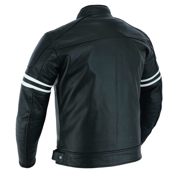 Black Leather Jacket With White Stripes - Image 2