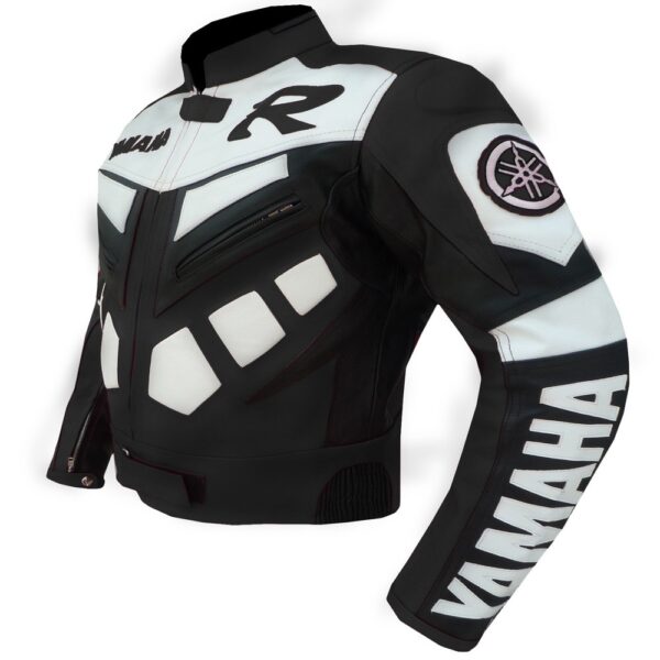 Yamaha Black & White Padded Leather Jacket - Image 4