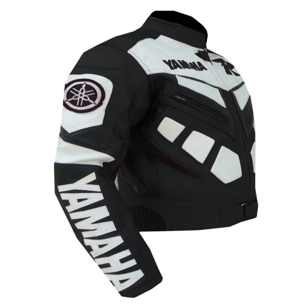 Yamaha Black & White Padded Leather Jacket - Image 3