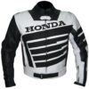 Front view image of black & white Honda Motorcycle Leather Jacket from Leather Seven