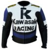 Kawasaki racing leather jacket with aerodynamic design and professional-grade armor - competition-ready motorcycle jacket by Leather Seven