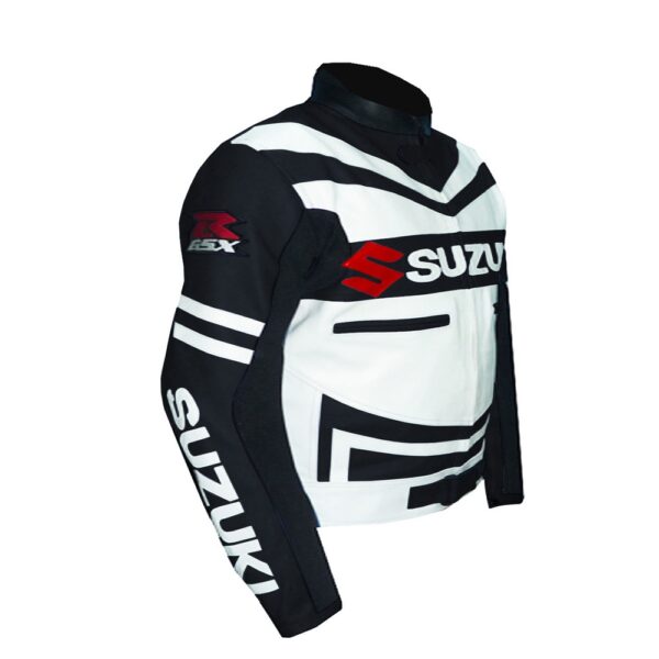 Suzuki Majestic Black & White Leather Jacket - Image 3