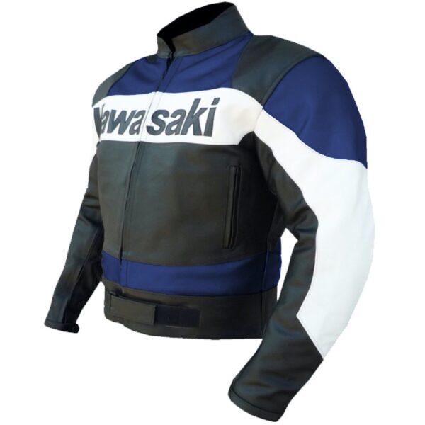 Kawasaki Iconic Blue Leather Jacket - Image 3