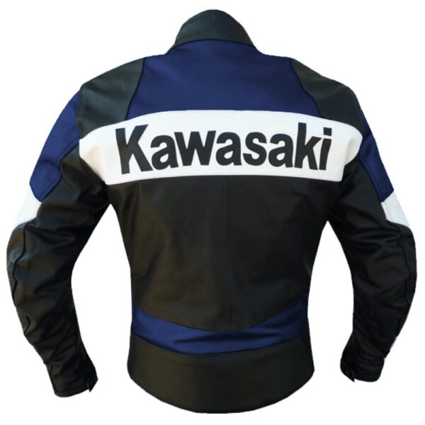 Kawasaki Iconic Blue Leather Jacket - Image 2