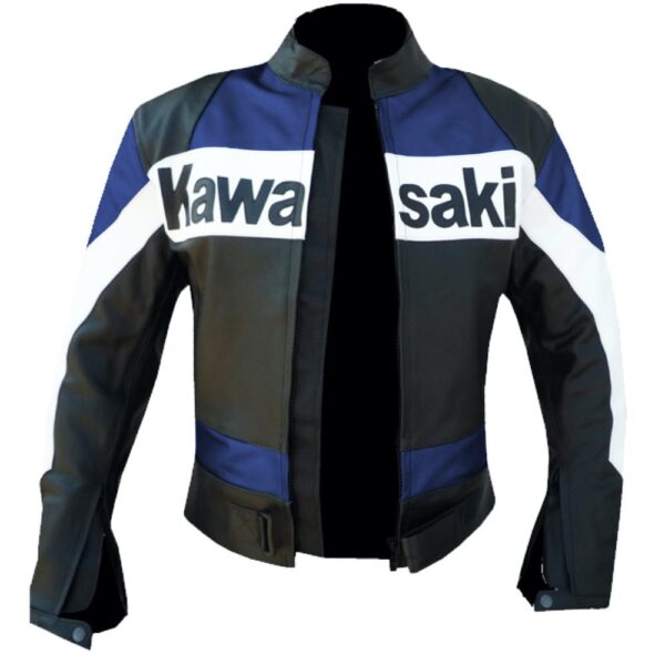 Kawasaki Iconic Blue Leather Jacket - Image 5