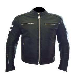 Image of Black And White Leather Jacket Men showcasing dynamic black and white colorway with premium leather construction and masculine styling