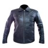 Mens black leather biker jacket with classic biker style