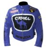 Front view image of Honda Camel Blue Biker Leather Jacket from Leather Seven
