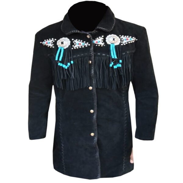 Suede Leather Fringe & Bones Coat