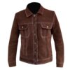 Image of a Mens Brown Suede Leather Jacket on display
