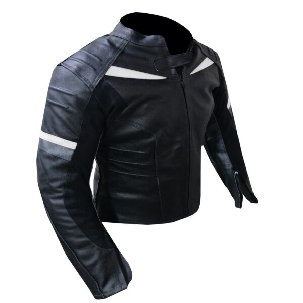 Armoured Black & White Leather Jacket - Image 4