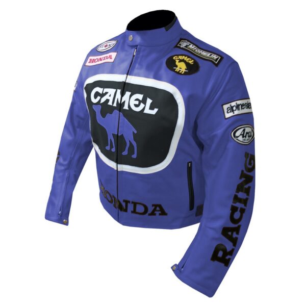 Honda Camel Blue Biker Leather Jacket - Image 4