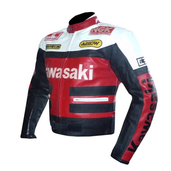 Kawasaki Red Biker Leather Jacket - Image 4