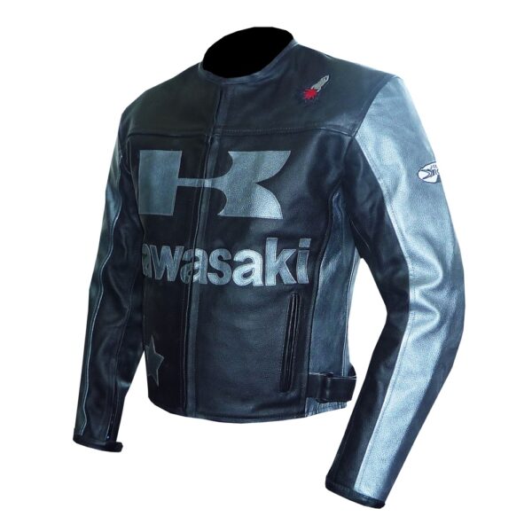 Kawasaki Black & Grey Tailored Leather Jacket - Image 4