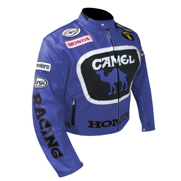 Honda Camel Blue Biker Leather Jacket - Image 3