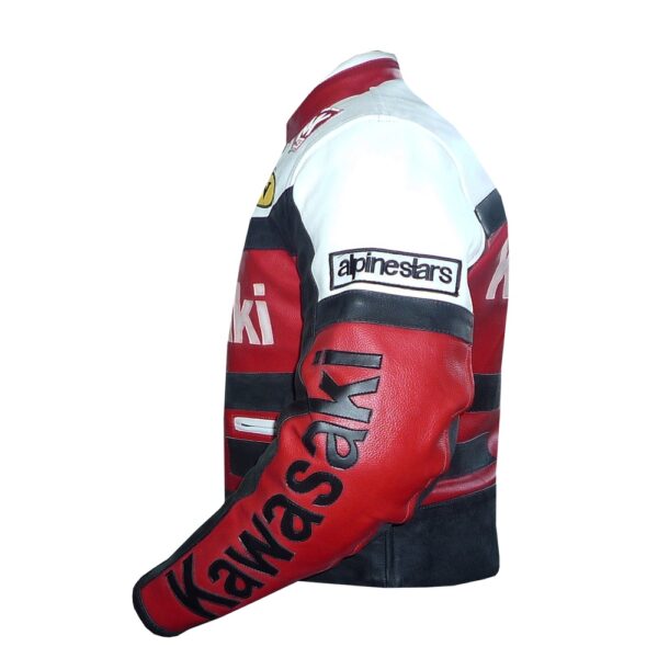 Kawasaki Red Biker Leather Jacket - Image 6