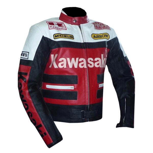 Kawasaki Red Biker Leather Jacket - Image 3