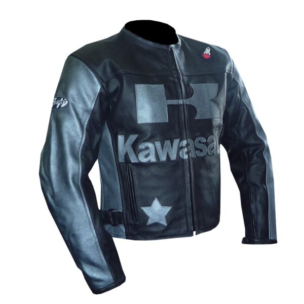 Kawasaki Black & Grey Tailored Leather Jacket - Image 3