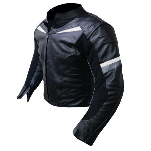 Armoured Black & White Leather Jacket - Image 3