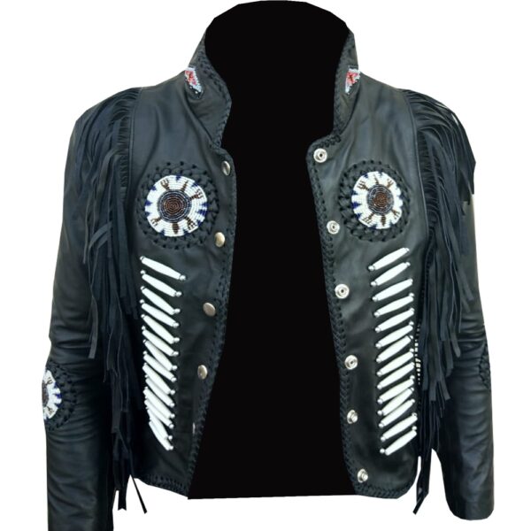 Suede Leather Fringe & Bones Jacket - Image 3