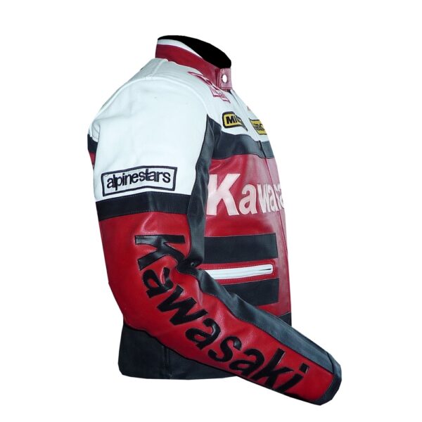 Kawasaki Red Biker Leather Jacket - Image 5