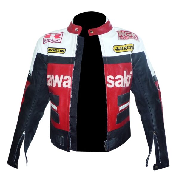 Kawasaki Red Biker Leather Jacket - Image 7