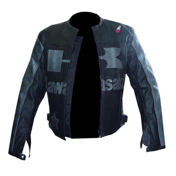 Kawasaki Black & Grey Tailored Leather Jacket - Image 5