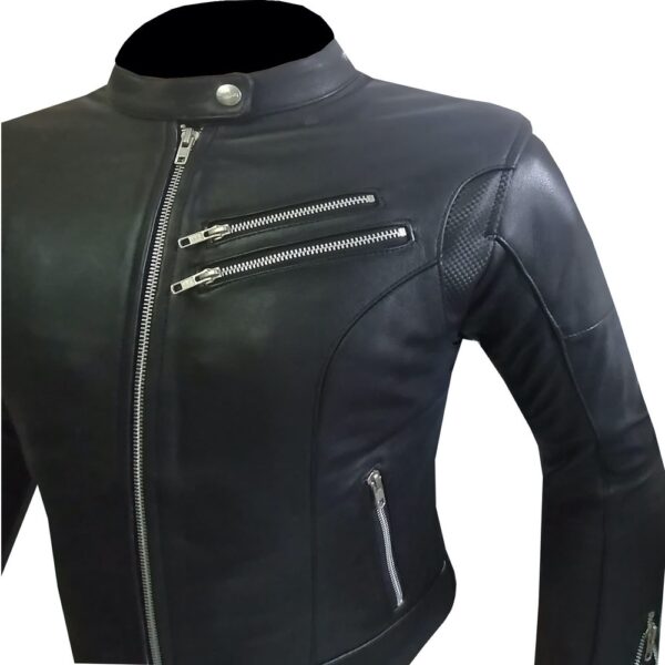 Black Bomber Leather Jacket - Image 3