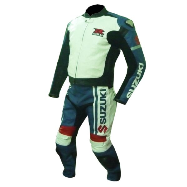 Blue & White Cowhide Leather Suit - Image 4