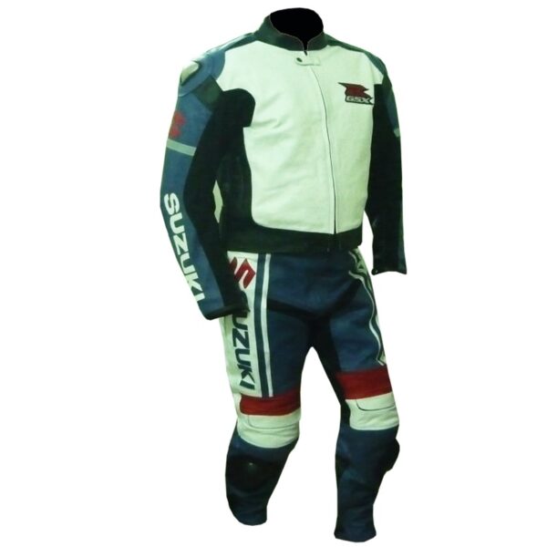 Blue & White Cowhide Leather Suit - Image 3